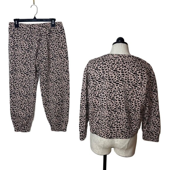 At Piece Womens Lounge Set Size Medium Black Animal Print Pockets Cotton - Picture 2 of 9